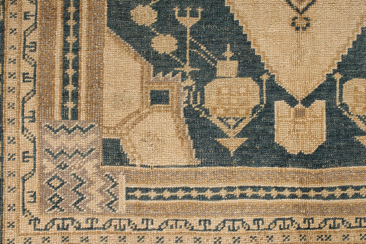 6x11 Blue and Ivory Turkish Tribal Rug