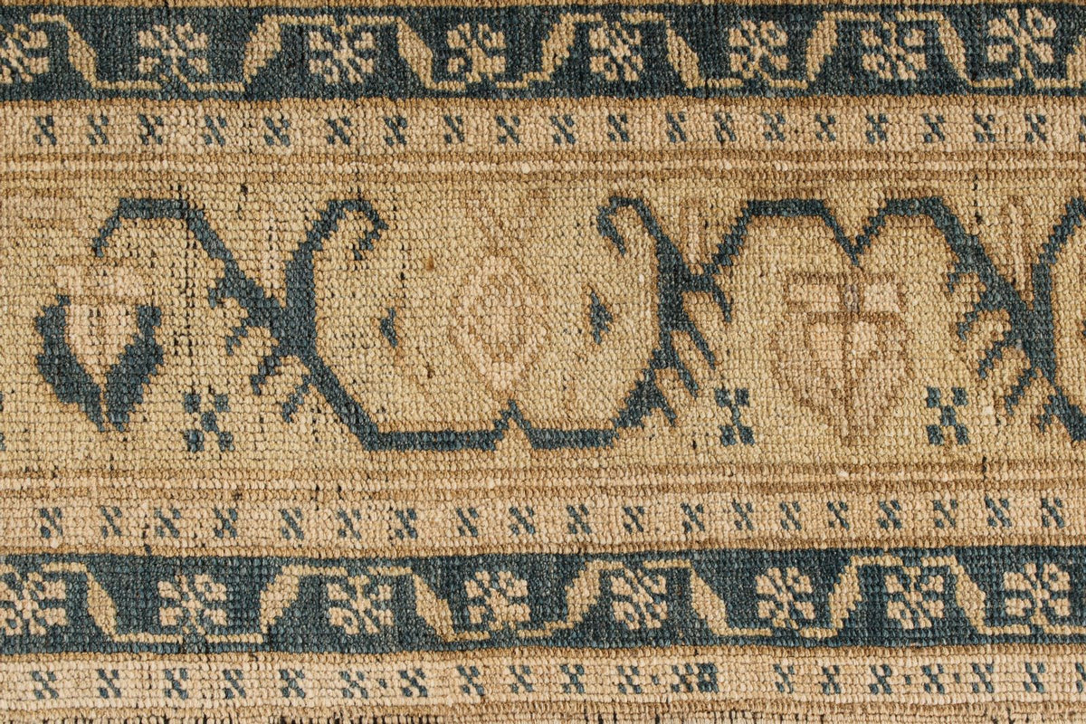 6x11 Blue and Ivory Turkish Tribal Rug
