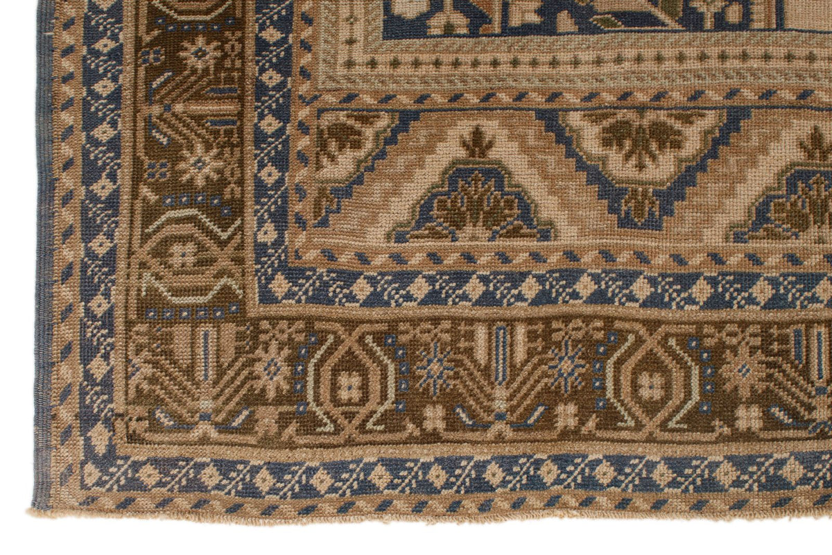 6x10 Beige and Blue Turkish Tribal Rug