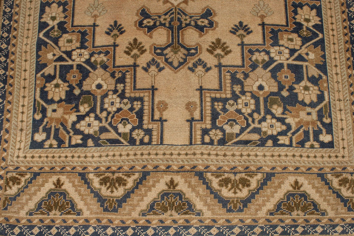 6x10 Beige and Blue Turkish Tribal Rug