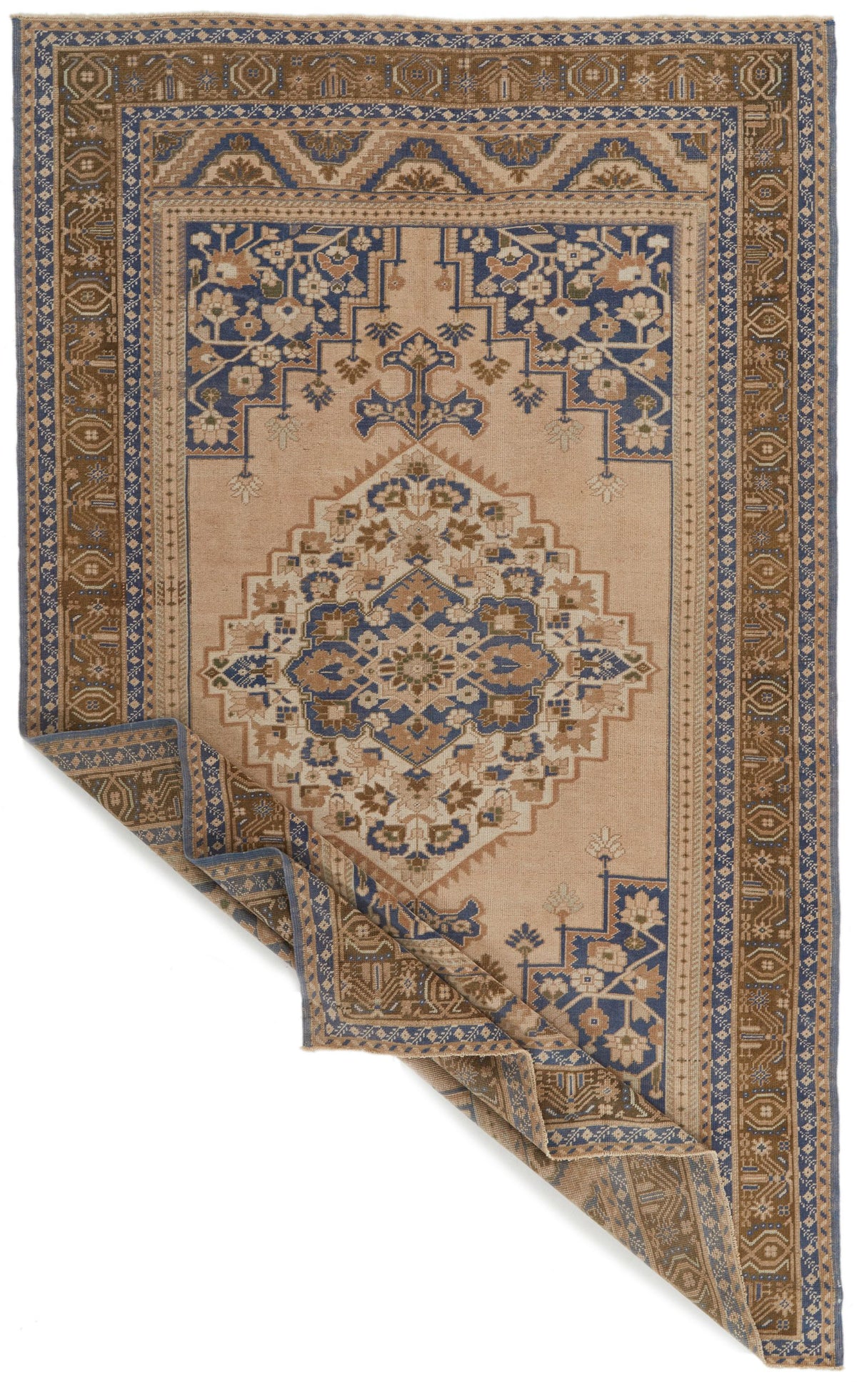 6x10 Beige and Blue Turkish Tribal Rug