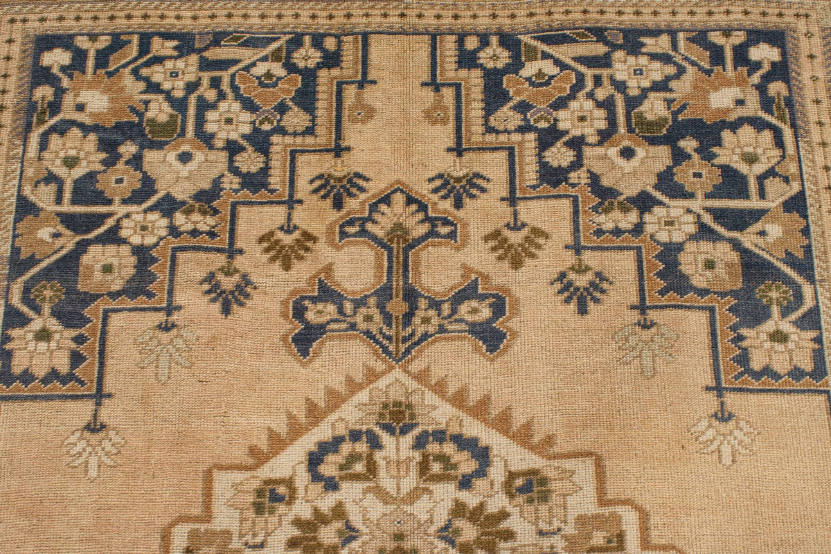 6x10 Beige and Blue Turkish Tribal Rug