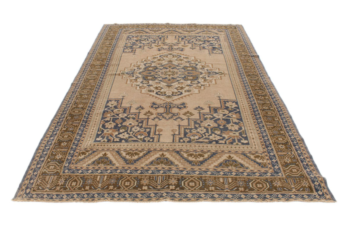 6x10 Beige and Blue Turkish Tribal Rug