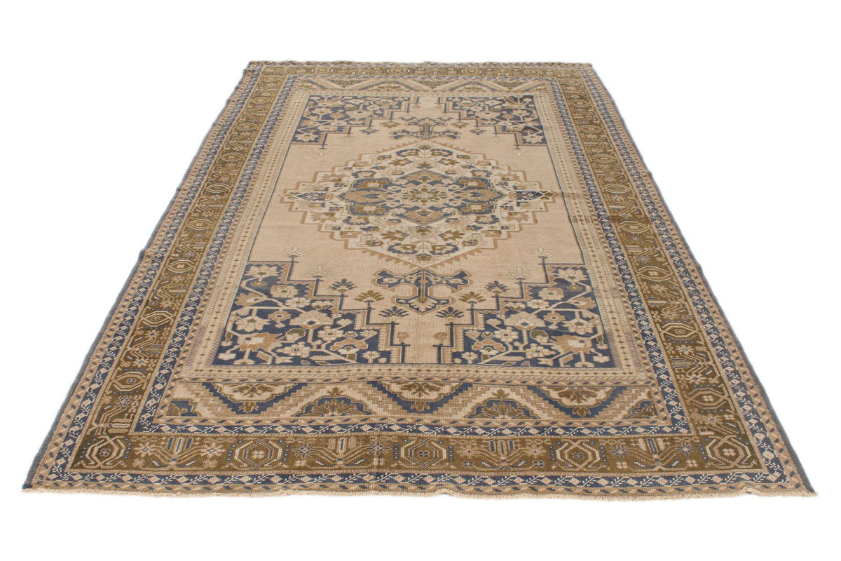 6x10 Beige and Blue Turkish Tribal Rug