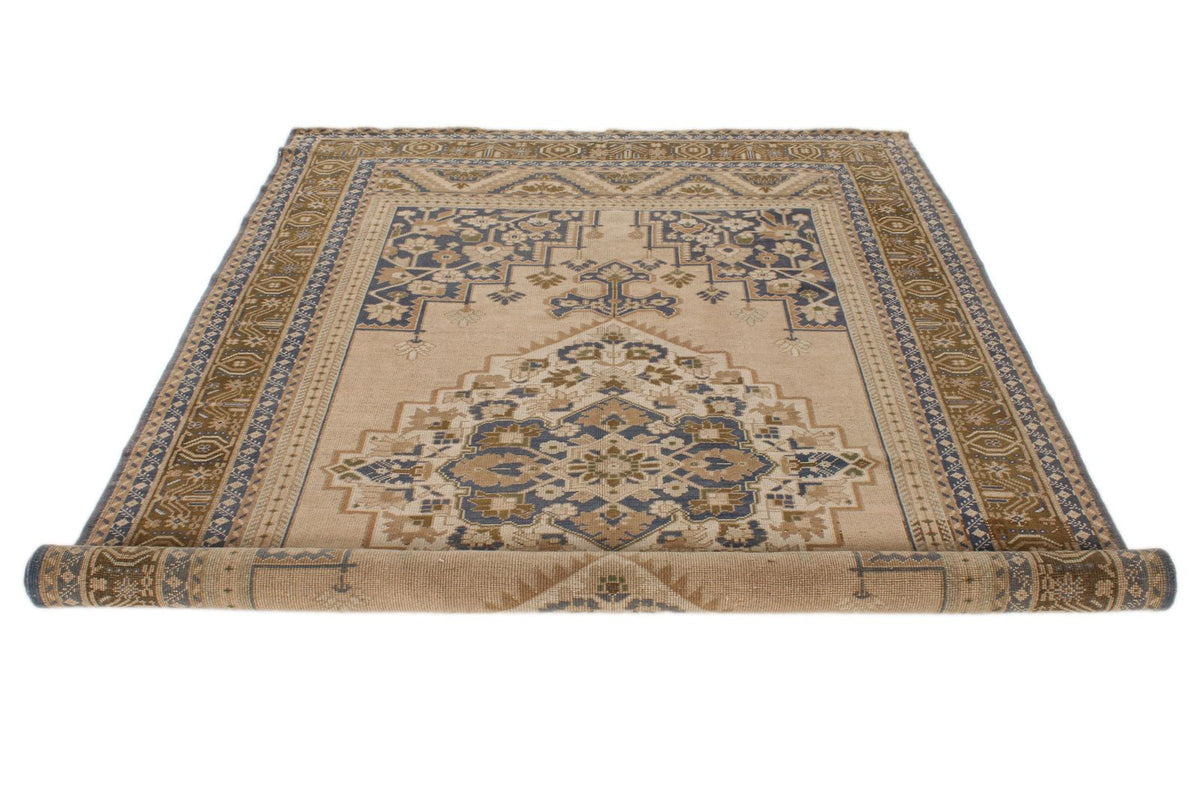 6x10 Beige and Blue Turkish Tribal Rug