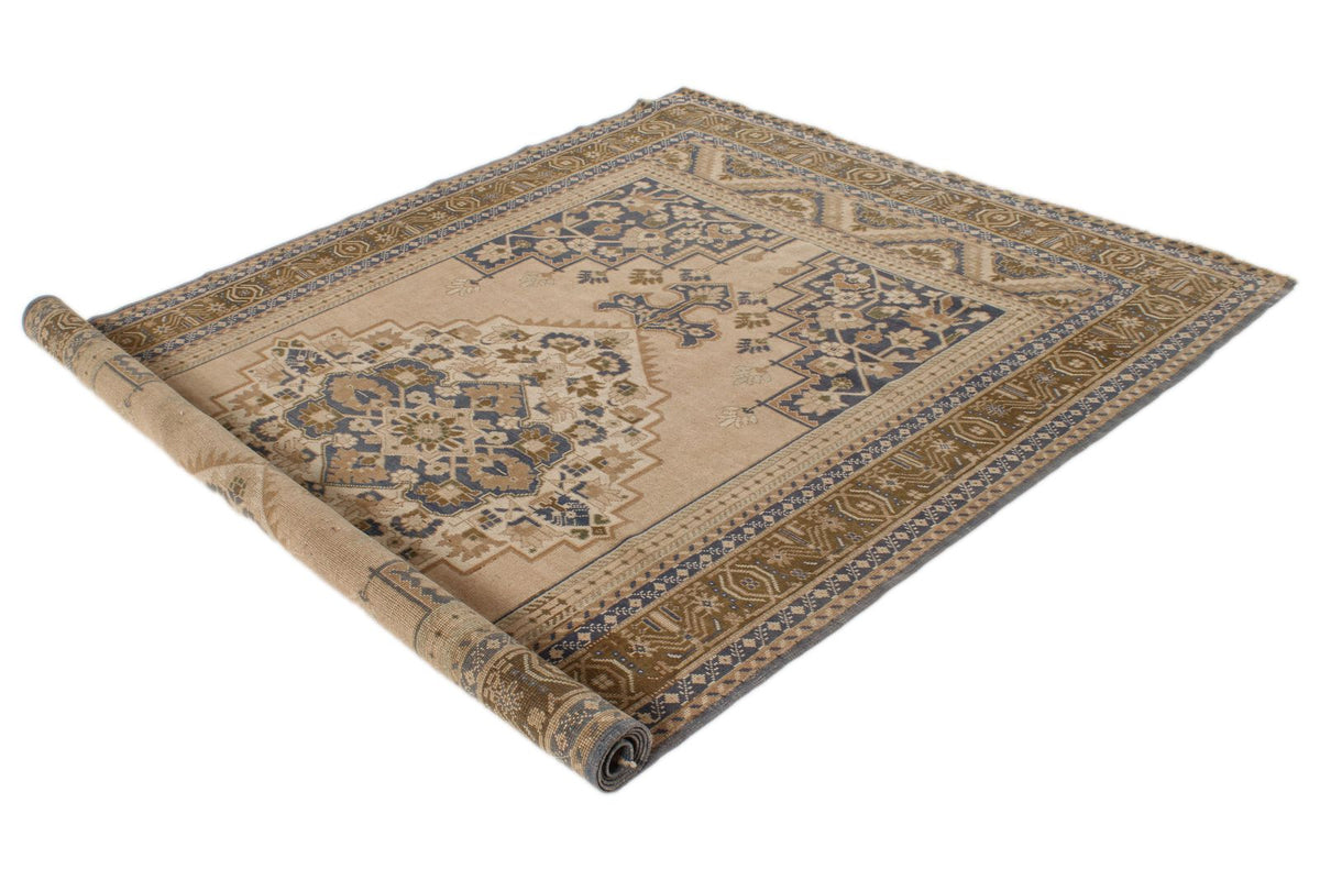 6x10 Beige and Blue Turkish Tribal Rug