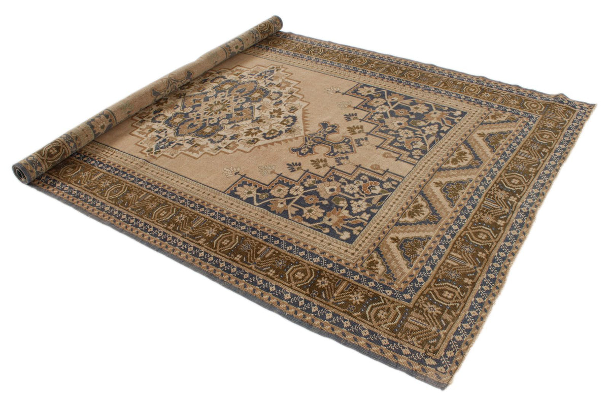 6x10 Beige and Blue Turkish Tribal Rug
