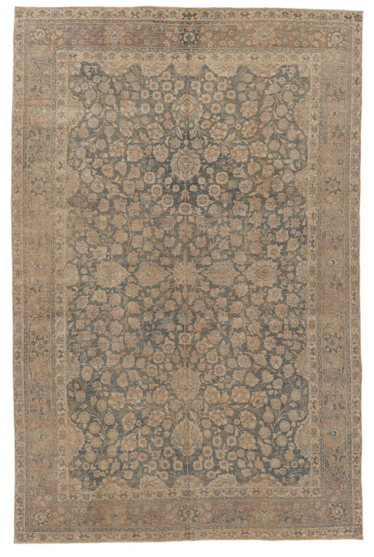 7x11 Blue and Ivory Turkish Oushak Rug