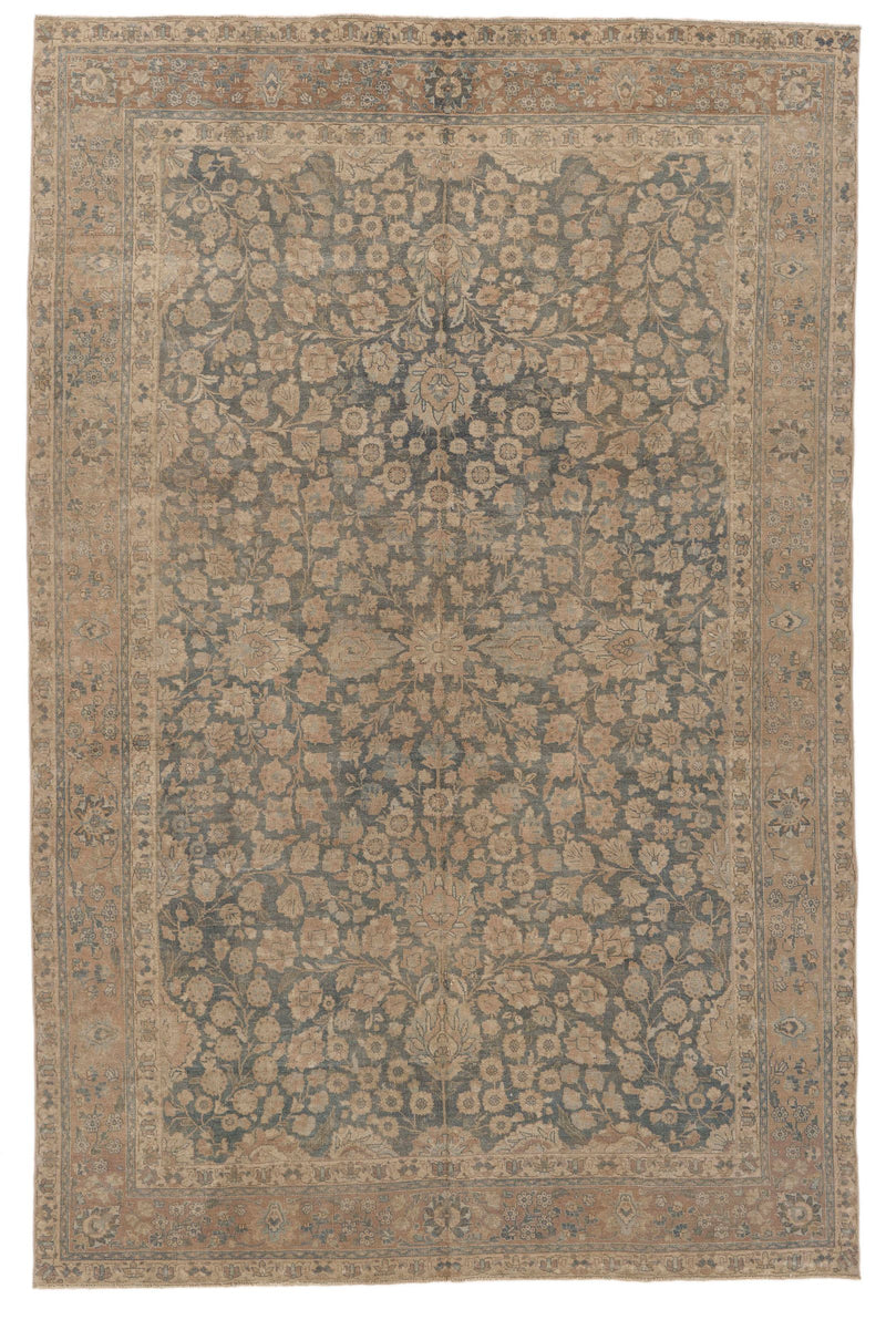 7x11 Blue and Ivory Turkish Oushak Rug