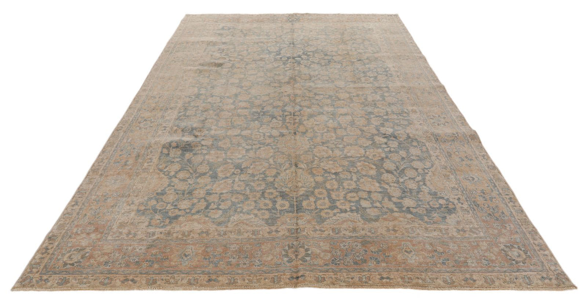 7x11 Blue and Ivory Turkish Oushak Rug