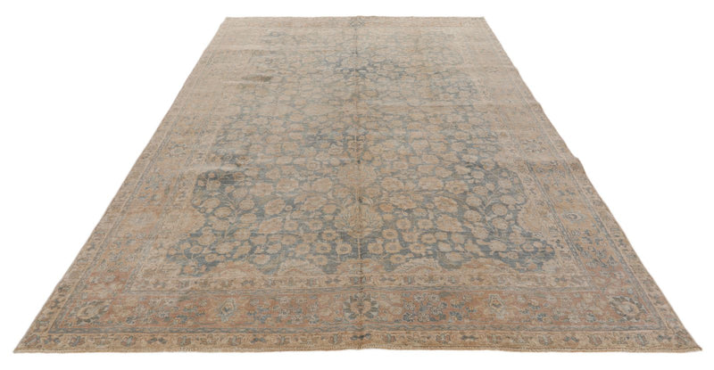 7x11 Blue and Ivory Turkish Oushak Rug
