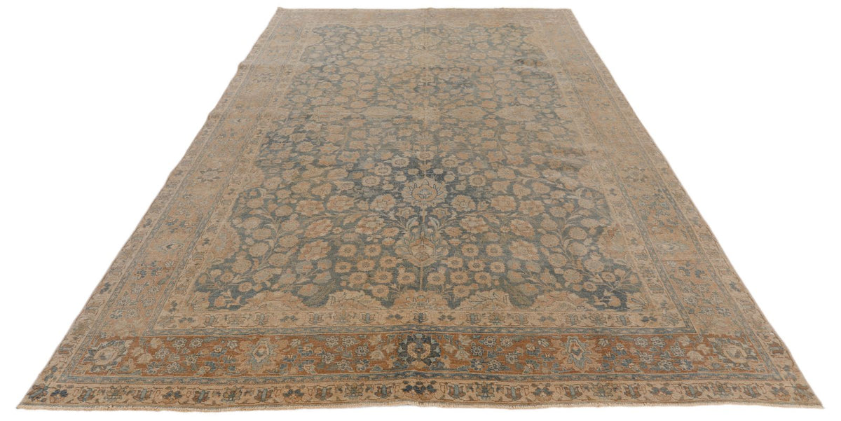 7x11 Blue and Ivory Turkish Oushak Rug