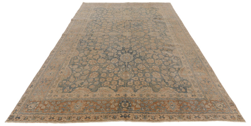 7x11 Blue and Ivory Turkish Oushak Rug