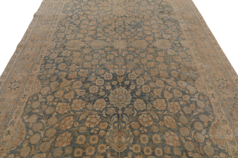 7x11 Blue and Ivory Turkish Oushak Rug