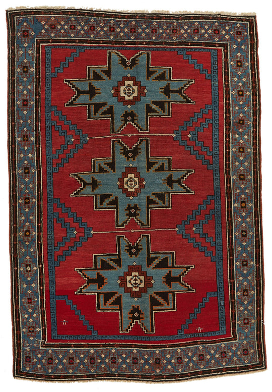 4x6 Red and Navy Kazak Tribal Rug