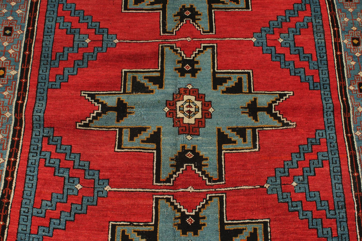4x6 Red and Navy Kazak Tribal Rug