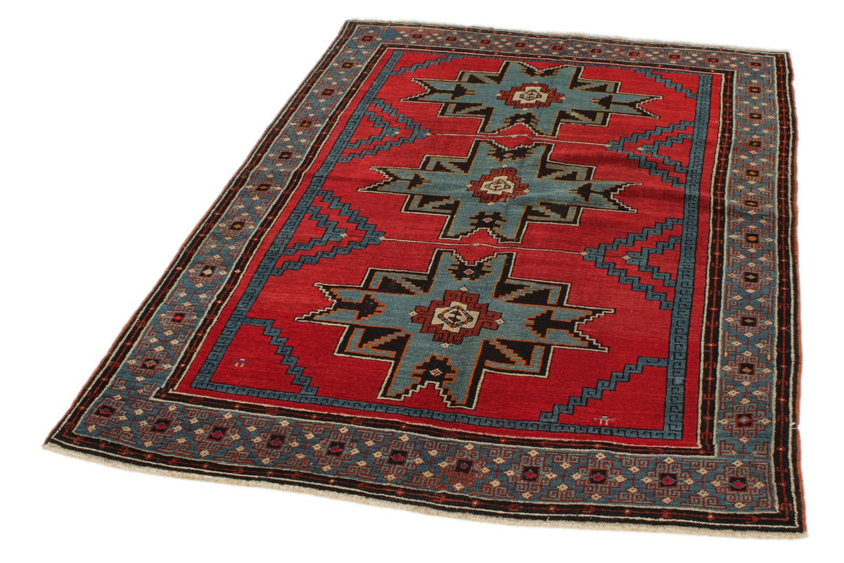 4x6 Red and Navy Kazak Tribal Rug