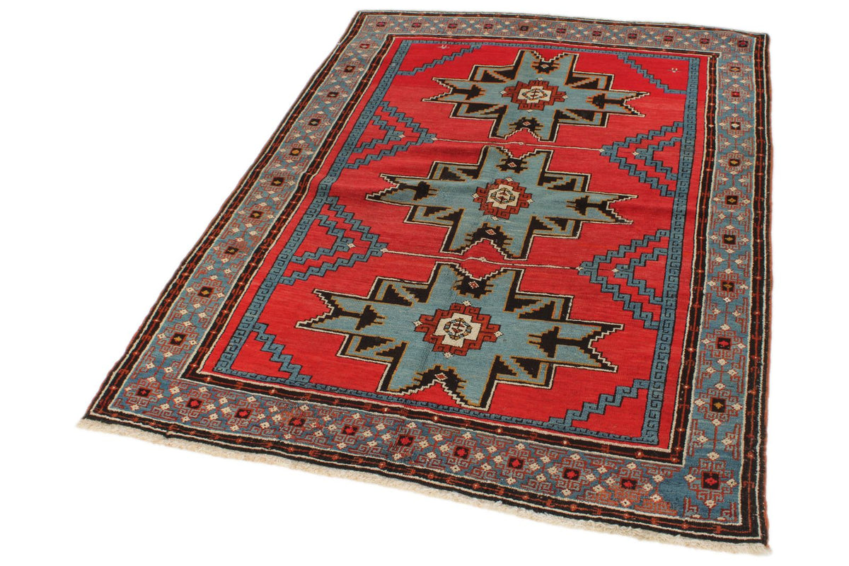 4x6 Red and Navy Kazak Tribal Rug