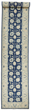 4x27 Blue and Ivory Turkish Oushak Runner