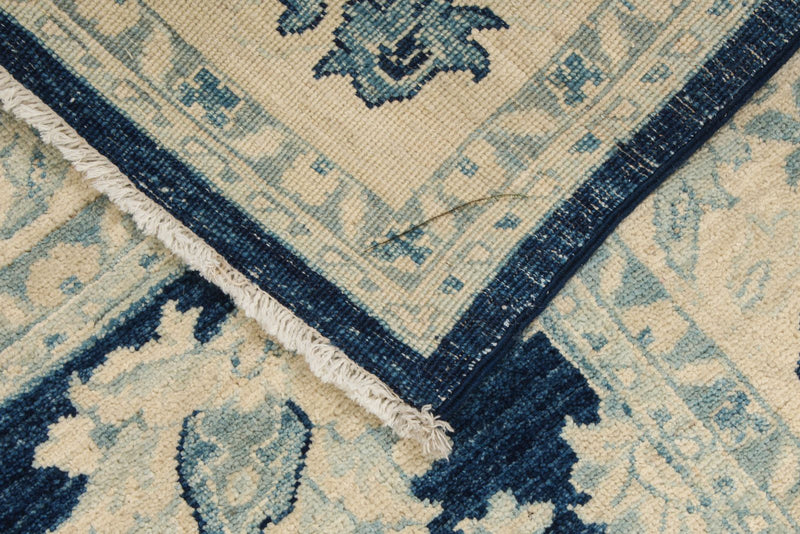 4x27 Blue and Ivory Turkish Oushak Runner