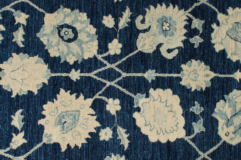 4x27 Blue and Ivory Turkish Oushak Runner