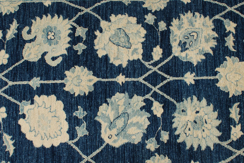 4x27 Blue and Ivory Turkish Oushak Runner