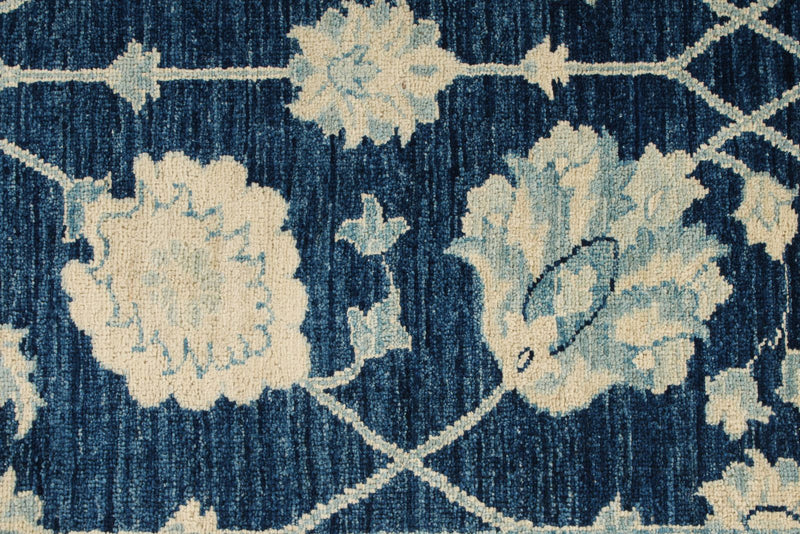 4x27 Blue and Ivory Turkish Oushak Runner