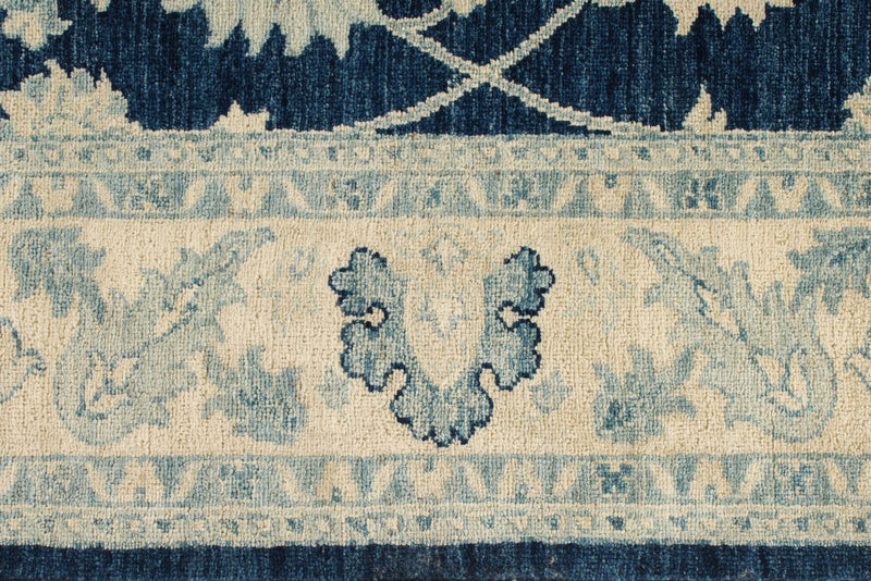 4x27 Blue and Ivory Turkish Oushak Runner