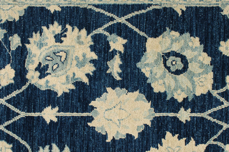 4x27 Blue and Ivory Turkish Oushak Runner