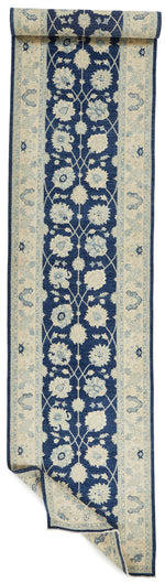 4x27 Blue and Ivory Turkish Oushak Runner