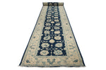 4x27 Blue and Ivory Turkish Oushak Runner