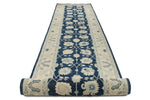 4x27 Blue and Ivory Turkish Oushak Runner