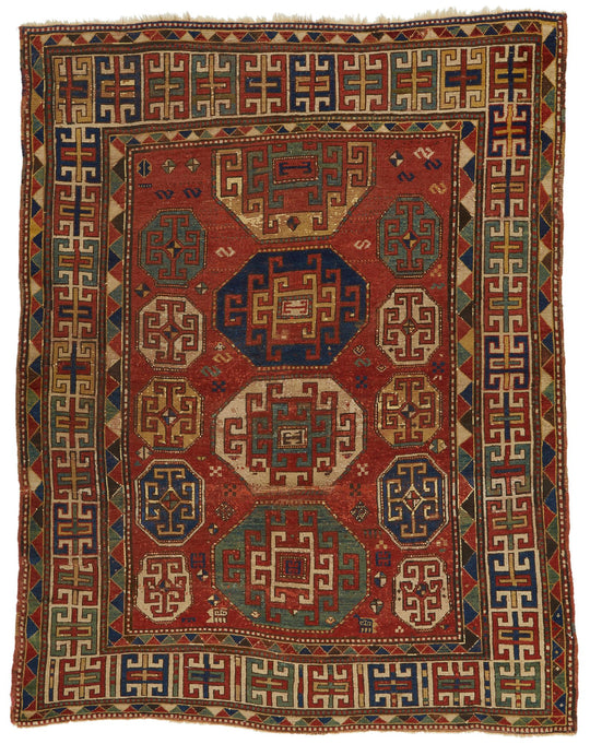 6x7 Red and Navy Kazak Tribal Rug