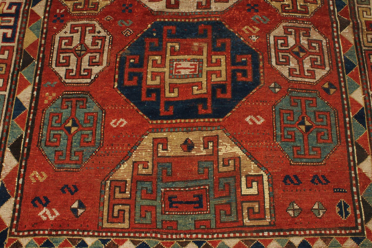 6x7 Red and Navy Kazak Tribal Rug