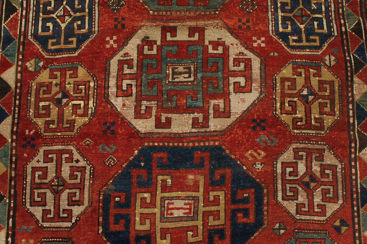 6x7 Red and Navy Kazak Tribal Rug