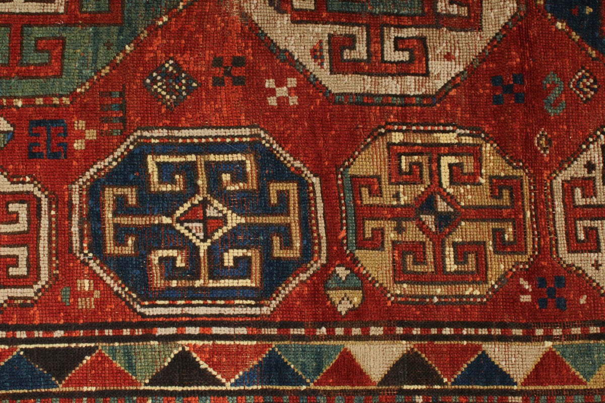 6x7 Red and Navy Kazak Tribal Rug