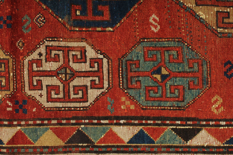 6x7 Red and Navy Kazak Tribal Rug