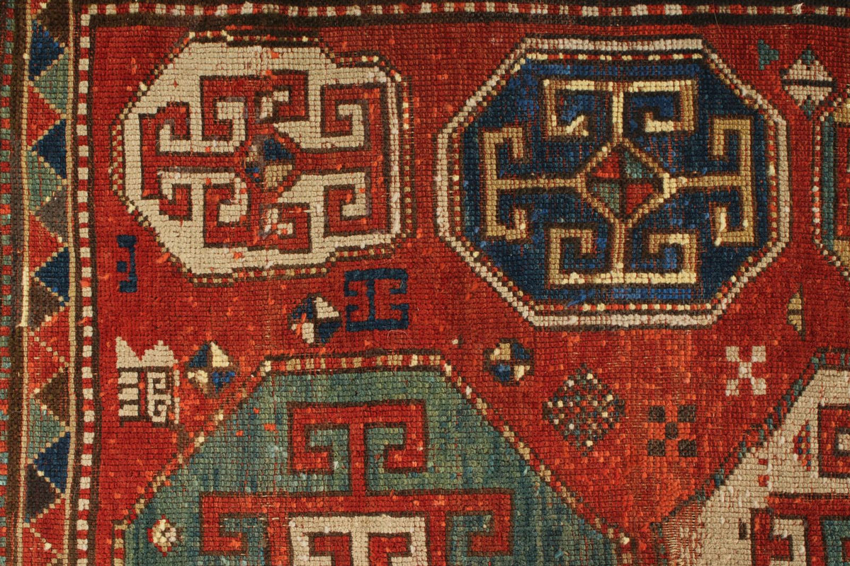 6x7 Red and Navy Kazak Tribal Rug
