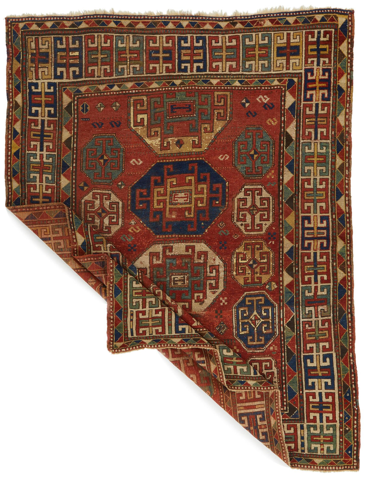 6x7 Red and Navy Kazak Tribal Rug