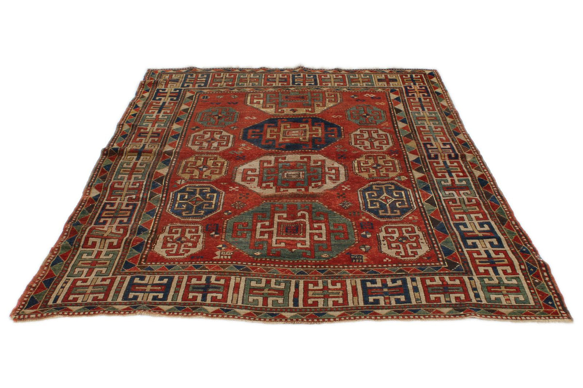 6x7 Red and Navy Kazak Tribal Rug
