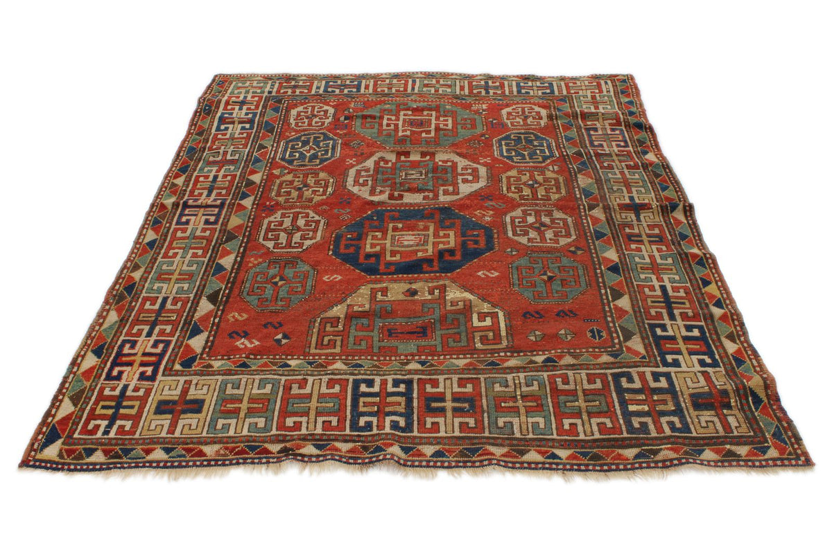 6x7 Red and Navy Kazak Tribal Rug
