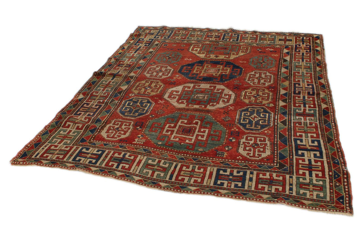 6x7 Red and Navy Kazak Tribal Rug