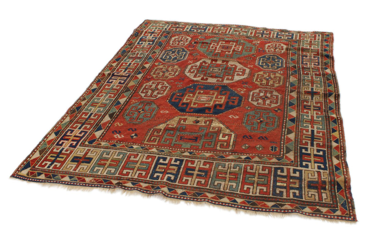 6x7 Red and Navy Kazak Tribal Rug