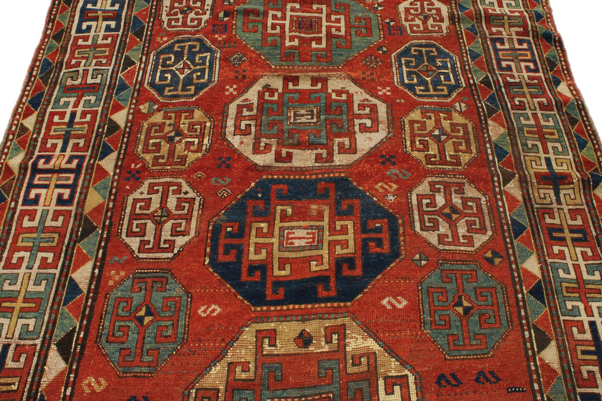 6x7 Red and Navy Kazak Tribal Rug
