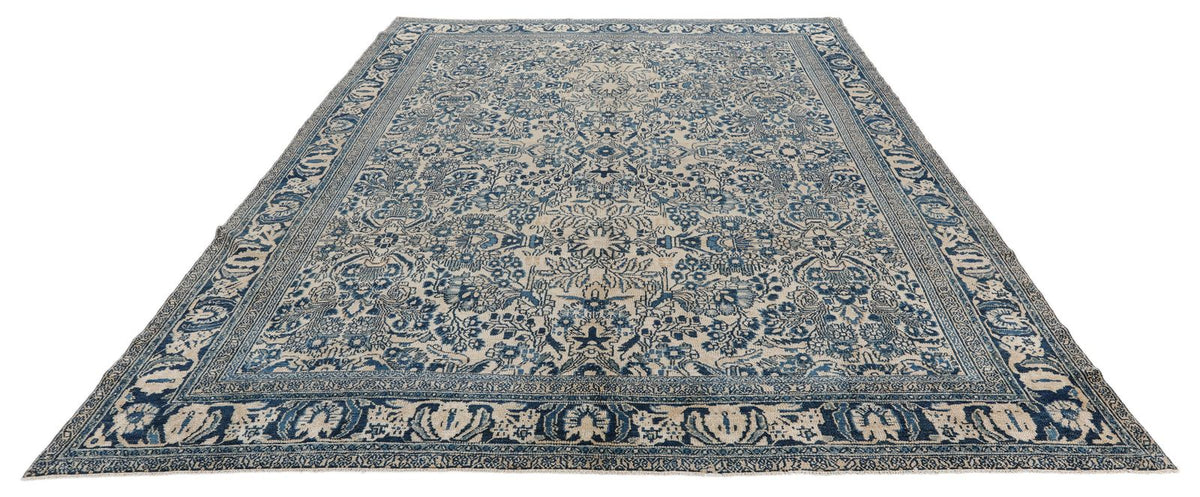 8x11 Ivory and Navy Persian Traditional Rug