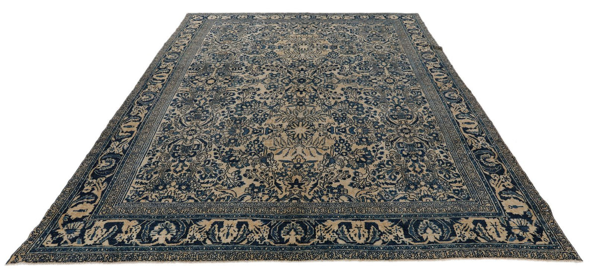 8x11 Ivory and Navy Persian Traditional Rug