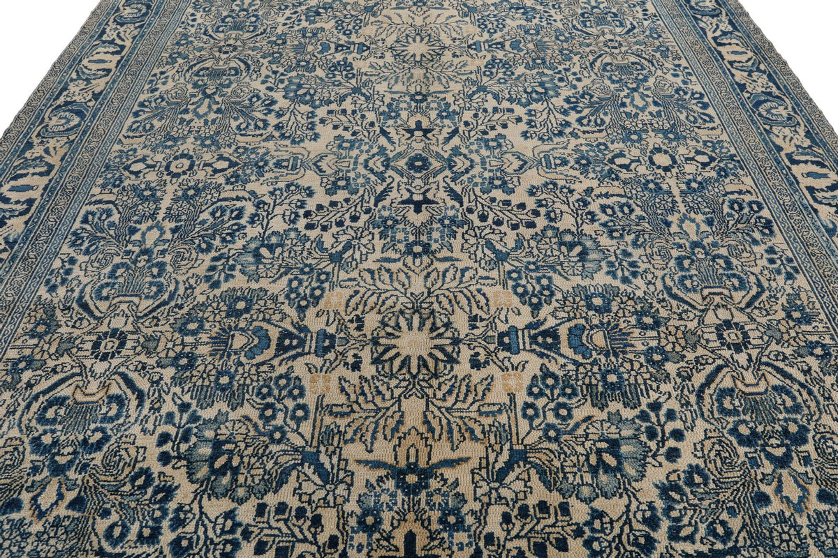 8x11 Ivory and Navy Persian Traditional Rug