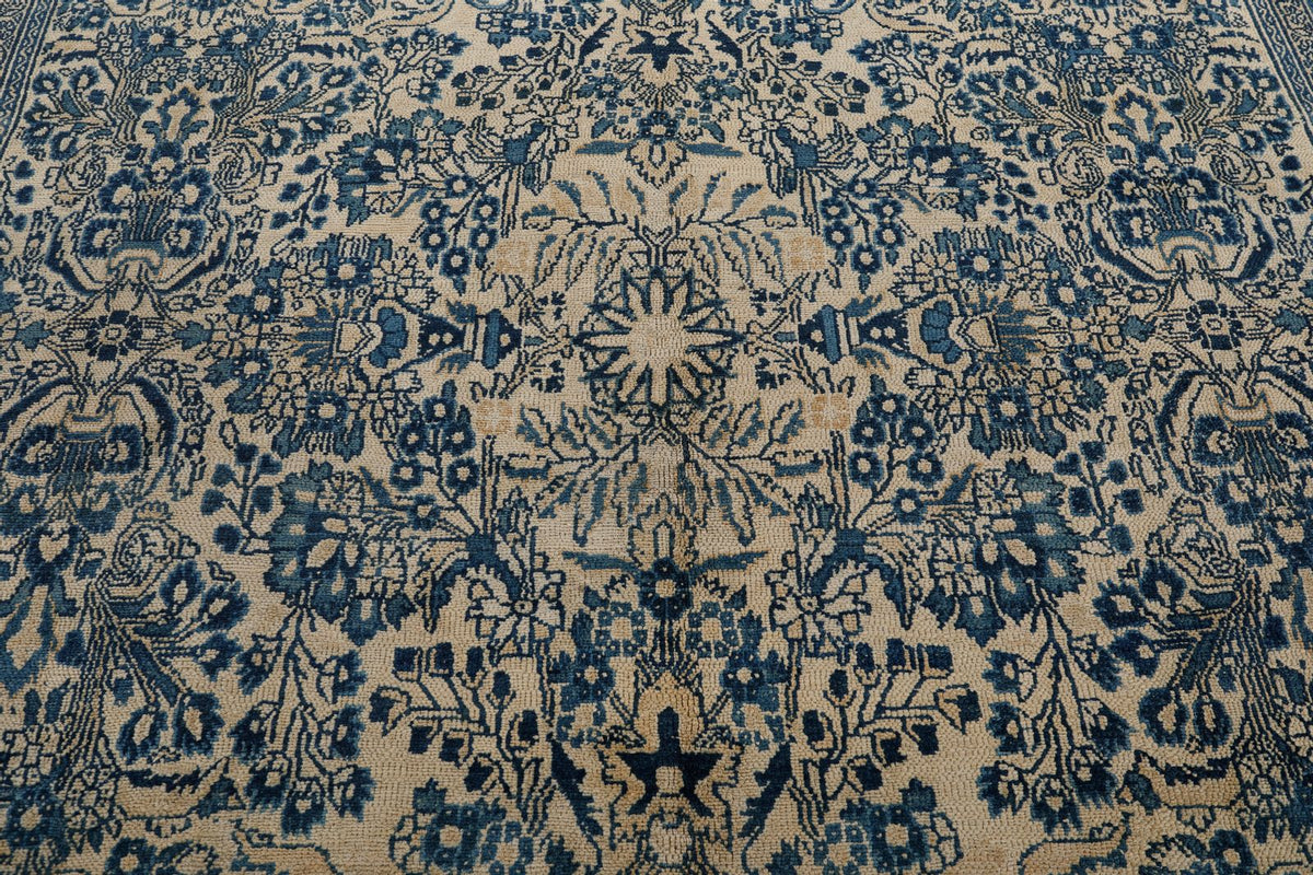 8x11 Ivory and Navy Persian Traditional Rug