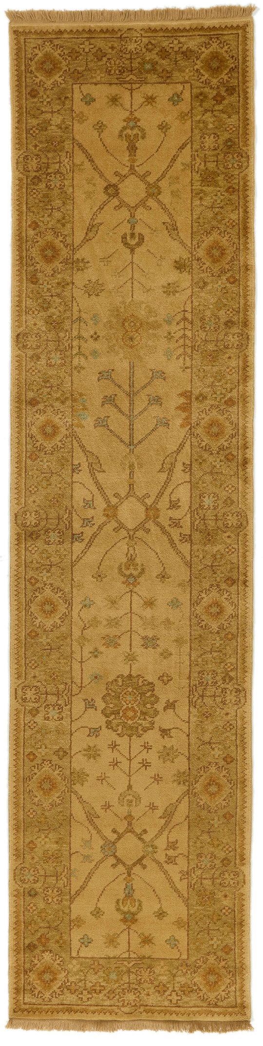 3x11 Beige and Green Turkish Oushak Runner