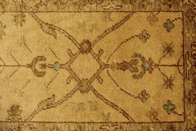 3x11 Beige and Green Turkish Oushak Runner
